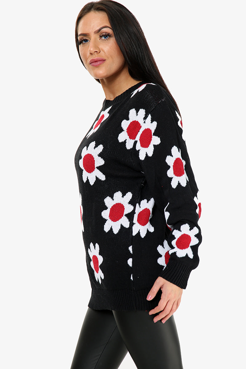 Style Moda Flower Print Jumper Daisy Knit Sweater