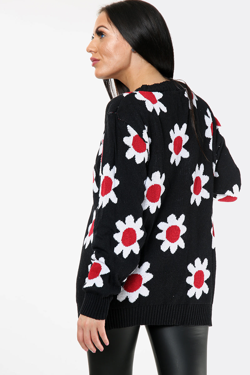 Style Moda Flower Print Jumper Daisy Knit Sweater