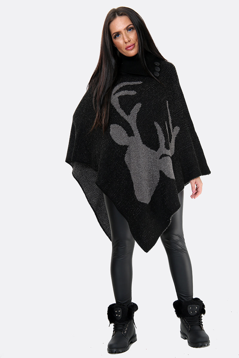 Style Moda Deer Poncho Shawl Knitted One Size