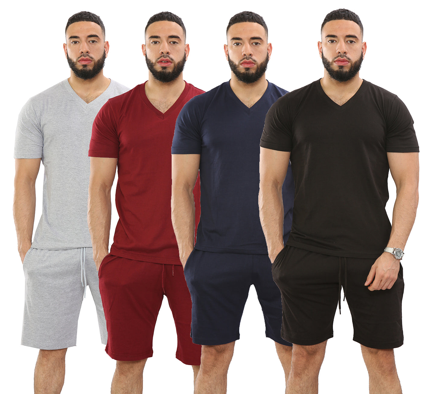 Mens V-Neck T-shirt & Short Set Top & Fleece Shorts