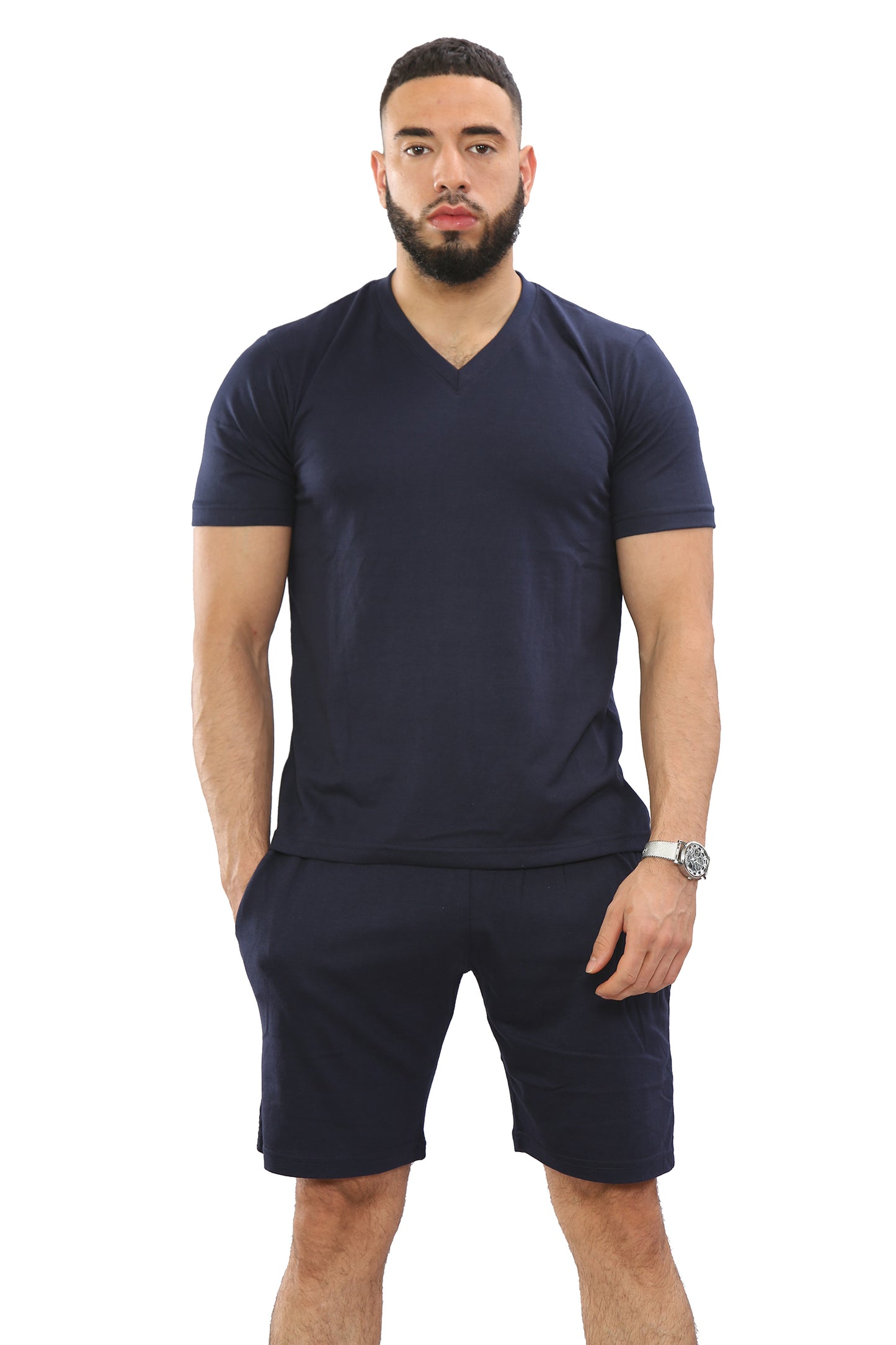 Mens V-Neck T-shirt & Short Set Top & Fleece Shorts