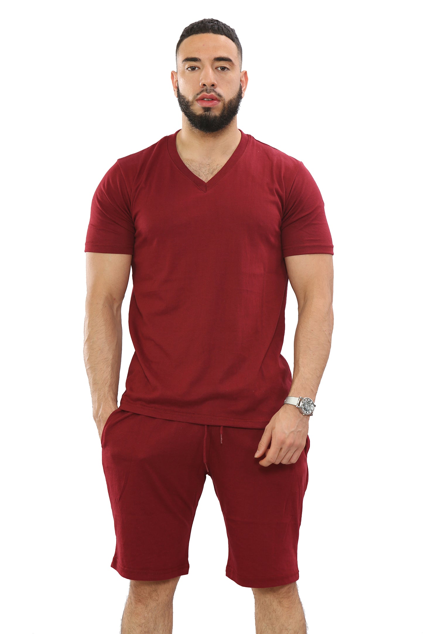 Mens V-Neck T-shirt & Short Set Top & Fleece Shorts