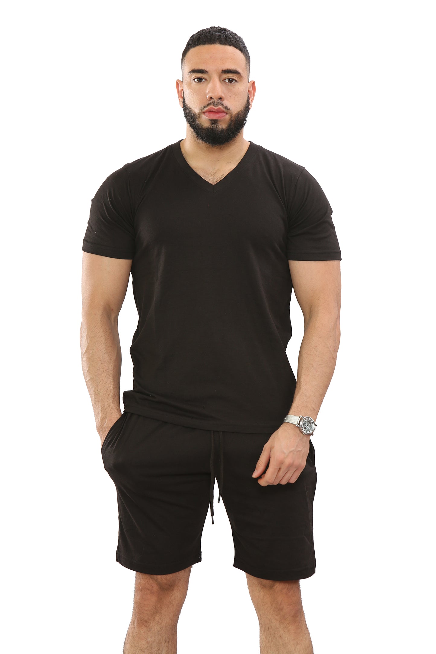 Mens V-Neck T-shirt & Short Set Top & Fleece Shorts