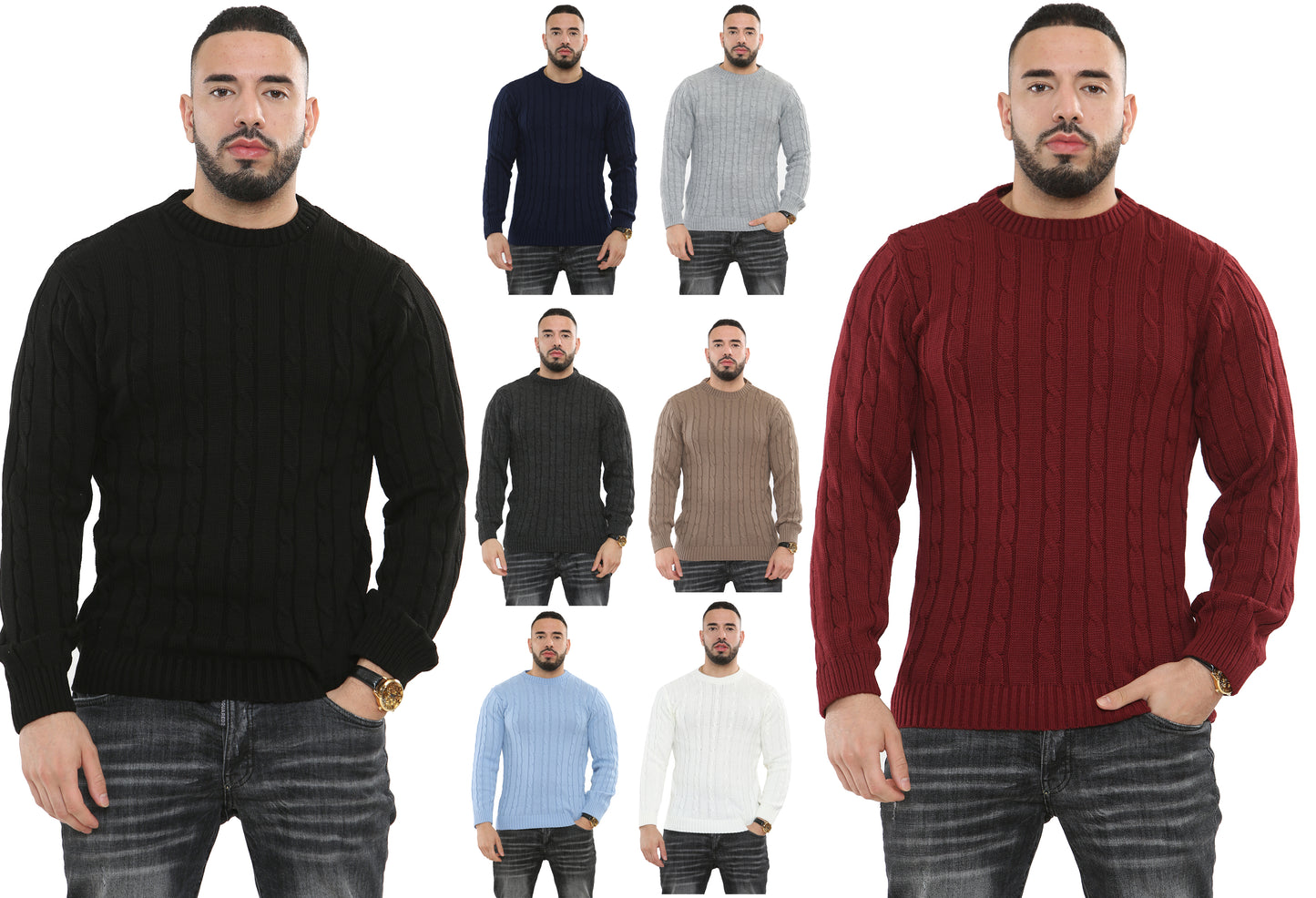 Style Moda Men’s Chunky Cable Knit Pullover Jumper