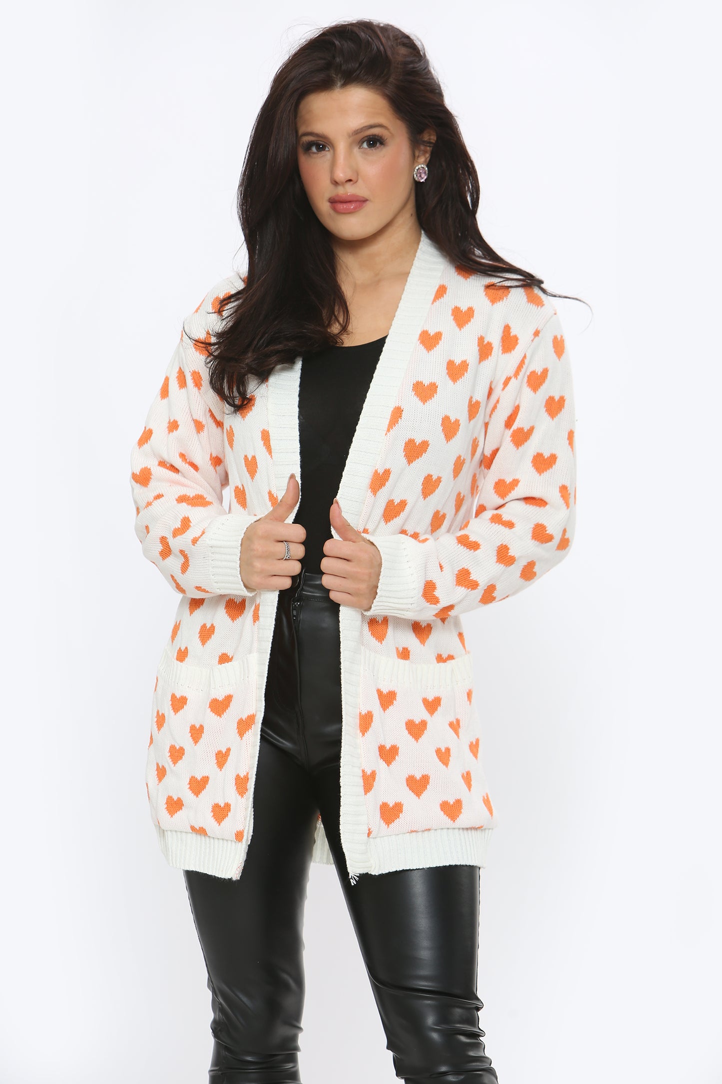 Style Moda Ladies Heart Knitted Cardigan with Pockets