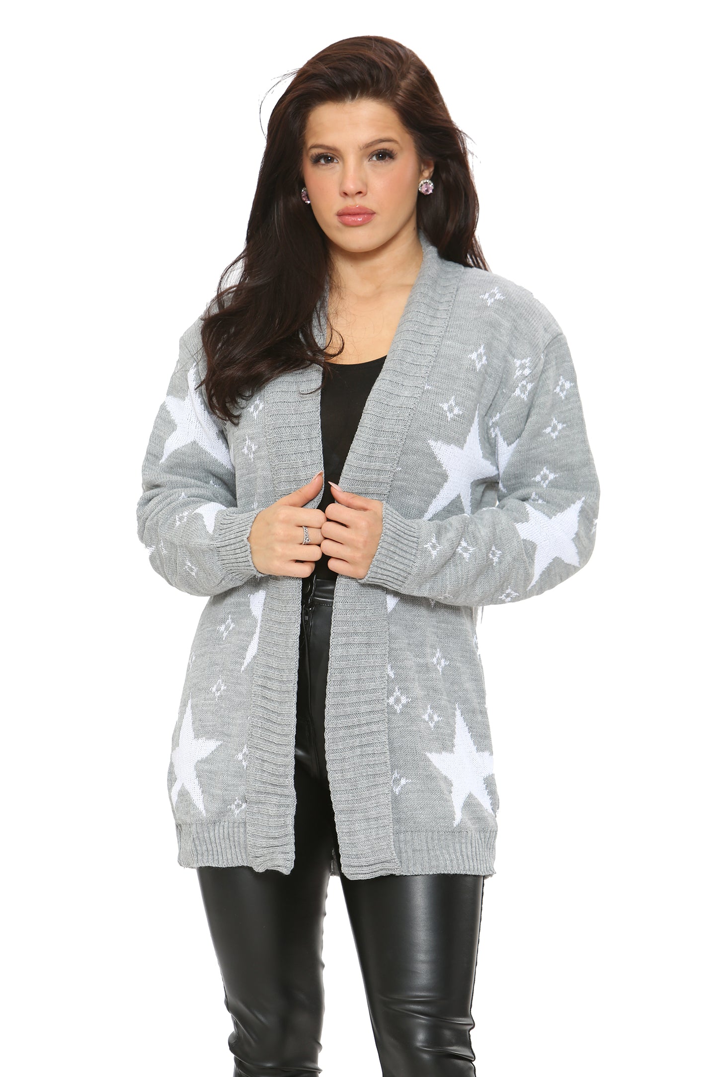 Style Moda Women’s Star Pattern Knitted Open Cardigans