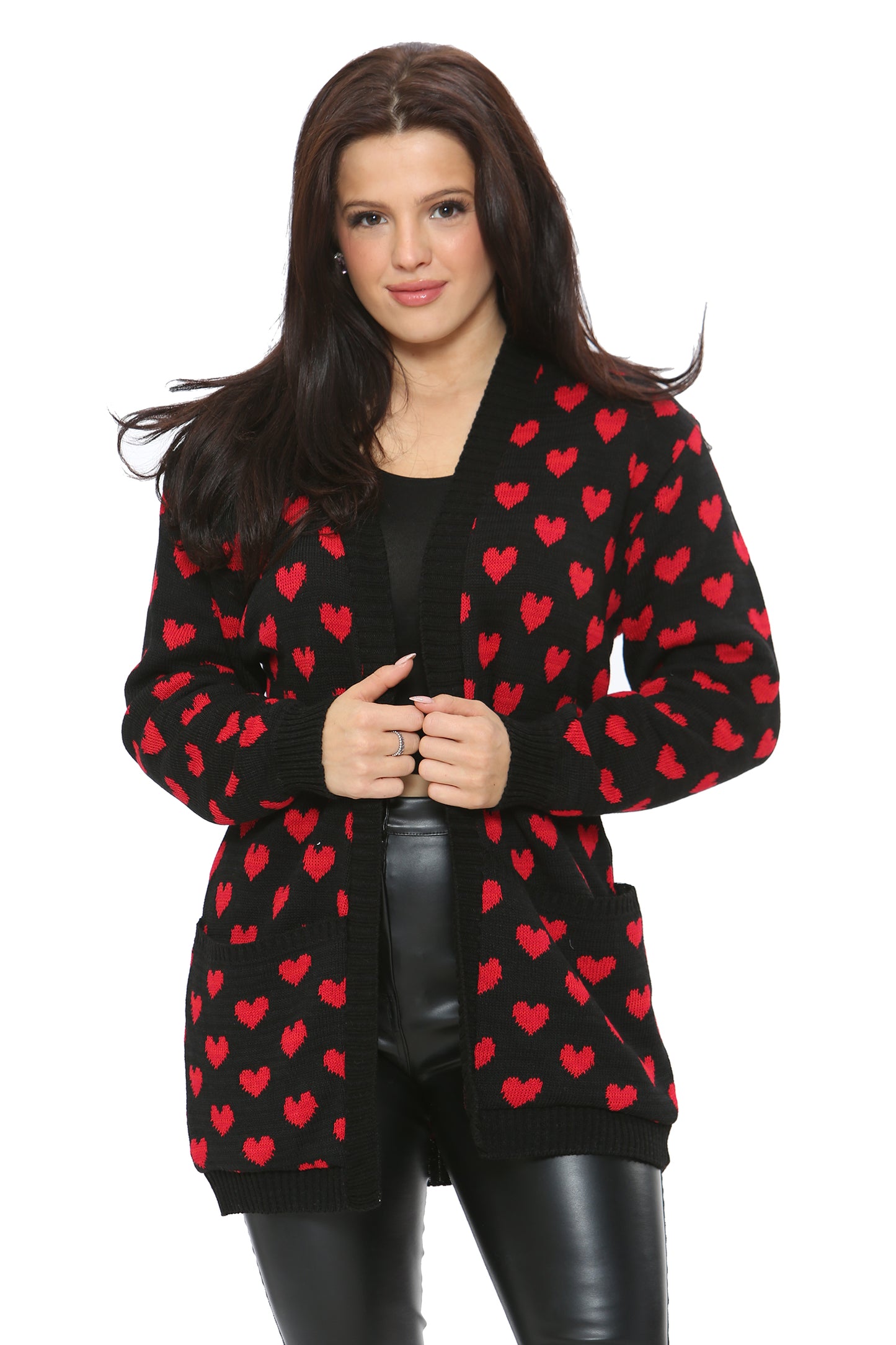 Style Moda Ladies Heart Knitted Cardigan with Pockets