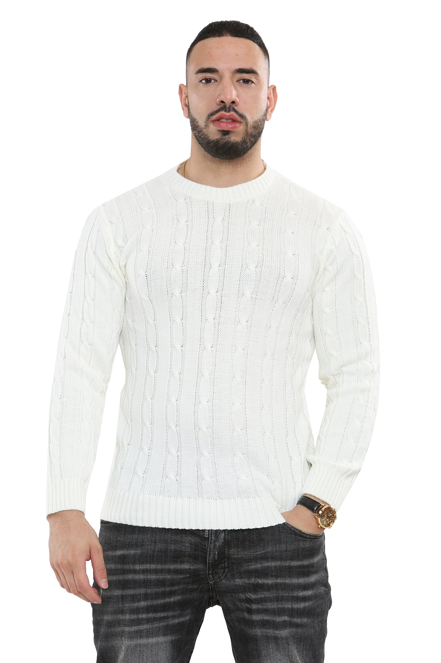 Style Moda Men’s Chunky Cable Knit Pullover Jumper