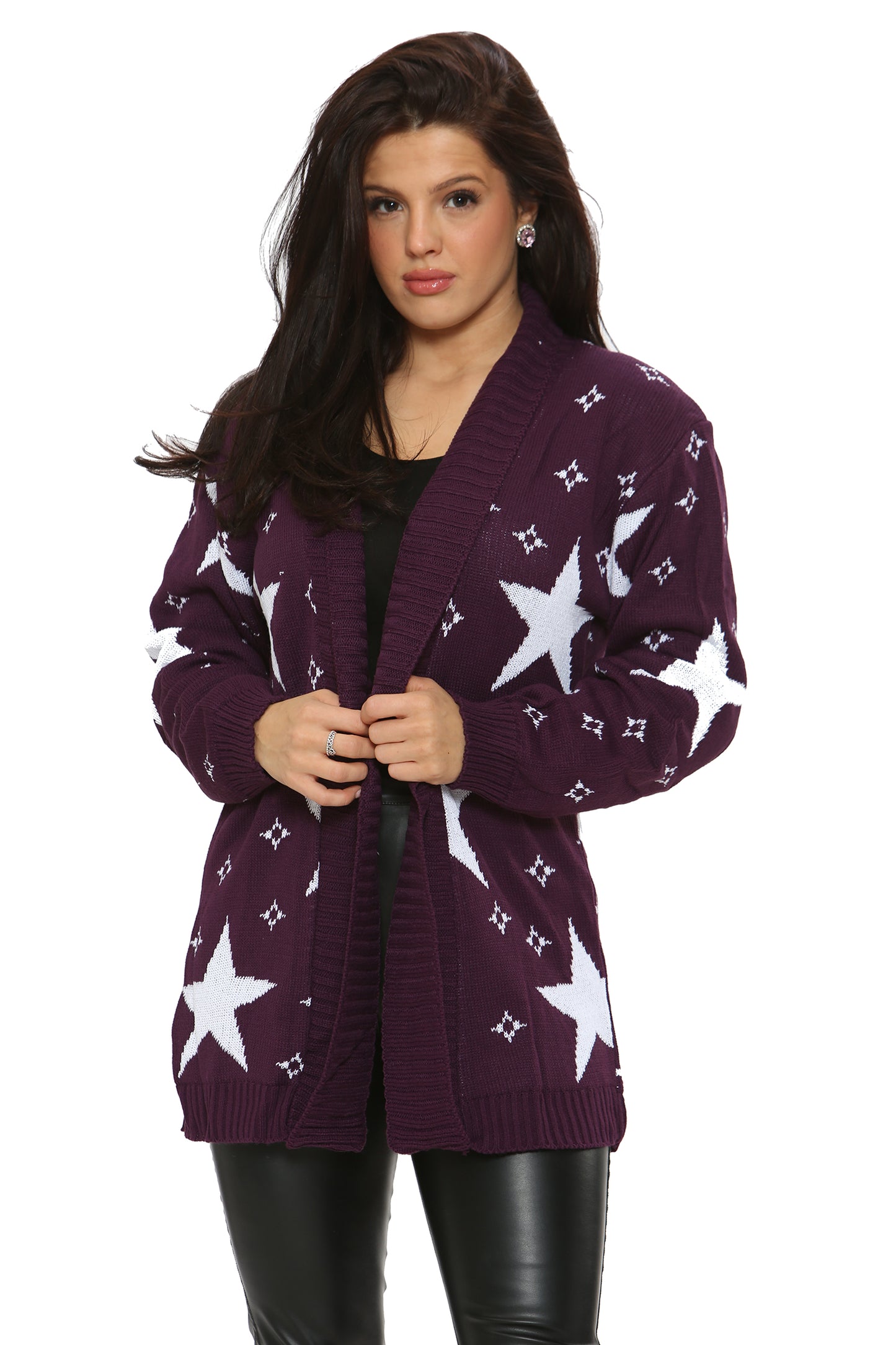 Style Moda Women’s Star Pattern Knitted Open Cardigans