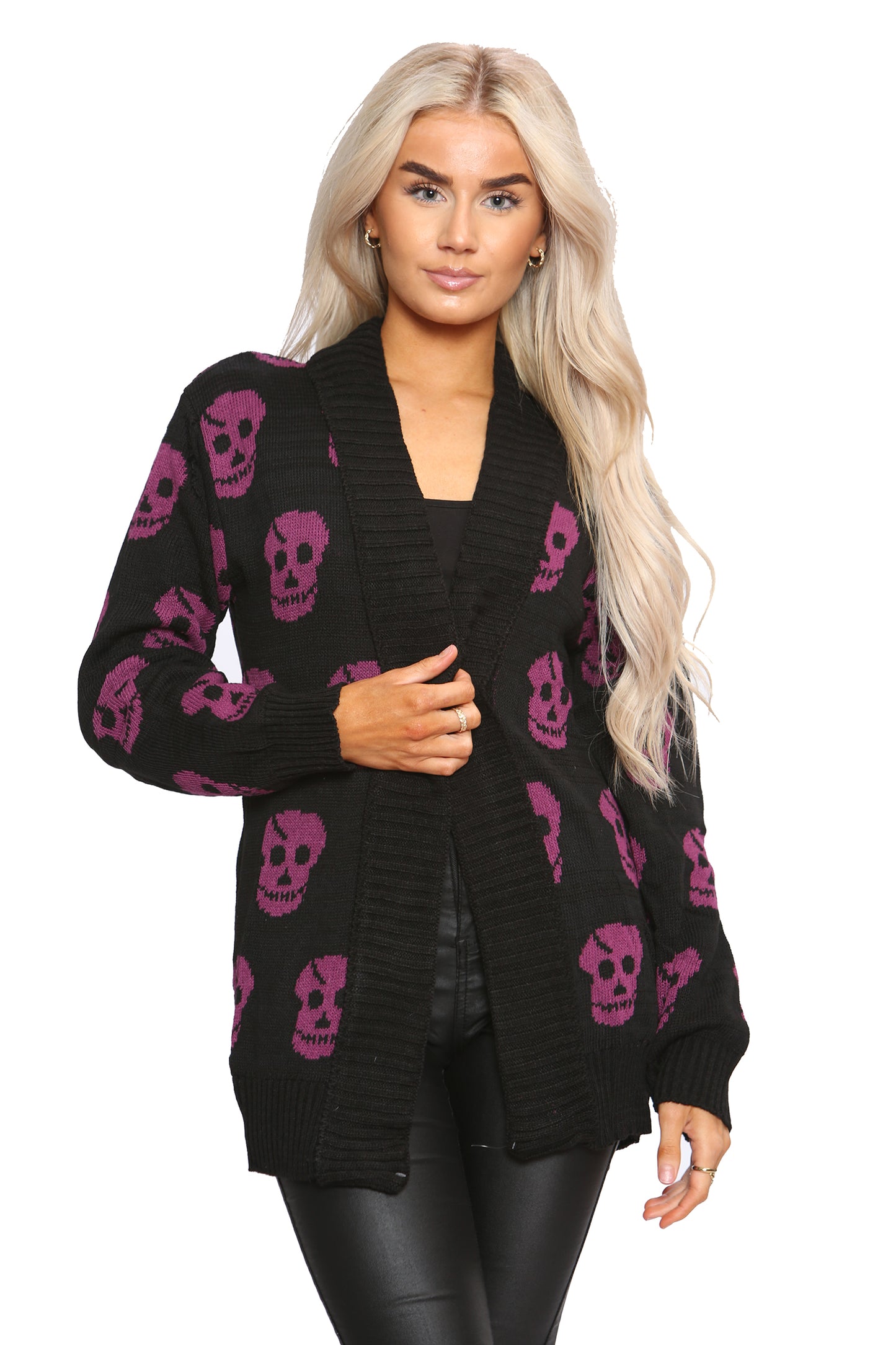 Ladies Skull Knitted Gothic Open Cardigan Top UK Plus Sizes