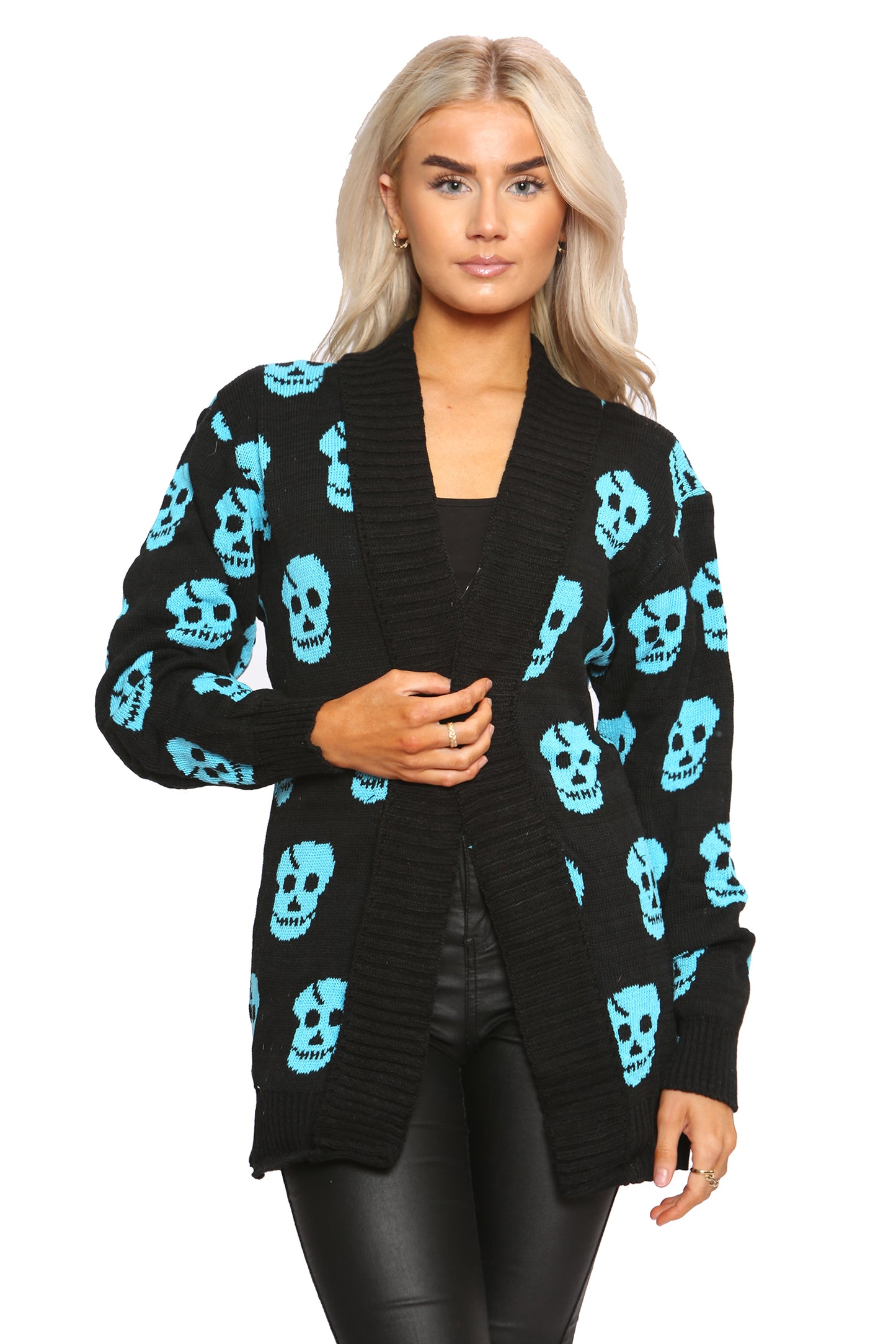 Ladies Skull Knitted Gothic Open Cardigan Top UK Plus Sizes