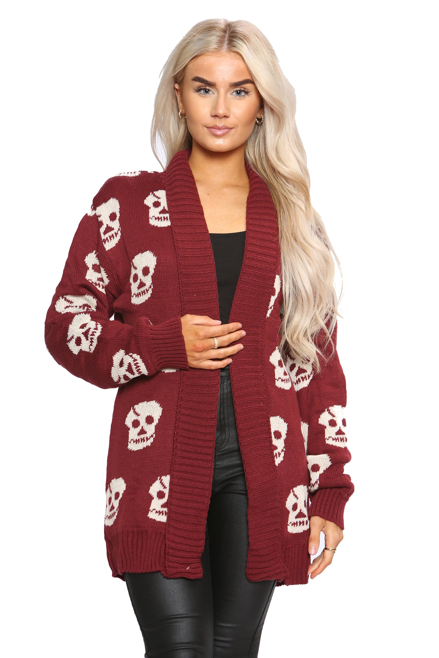 Ladies Skull Knitted Gothic Open Cardigan Top UK Plus Sizes