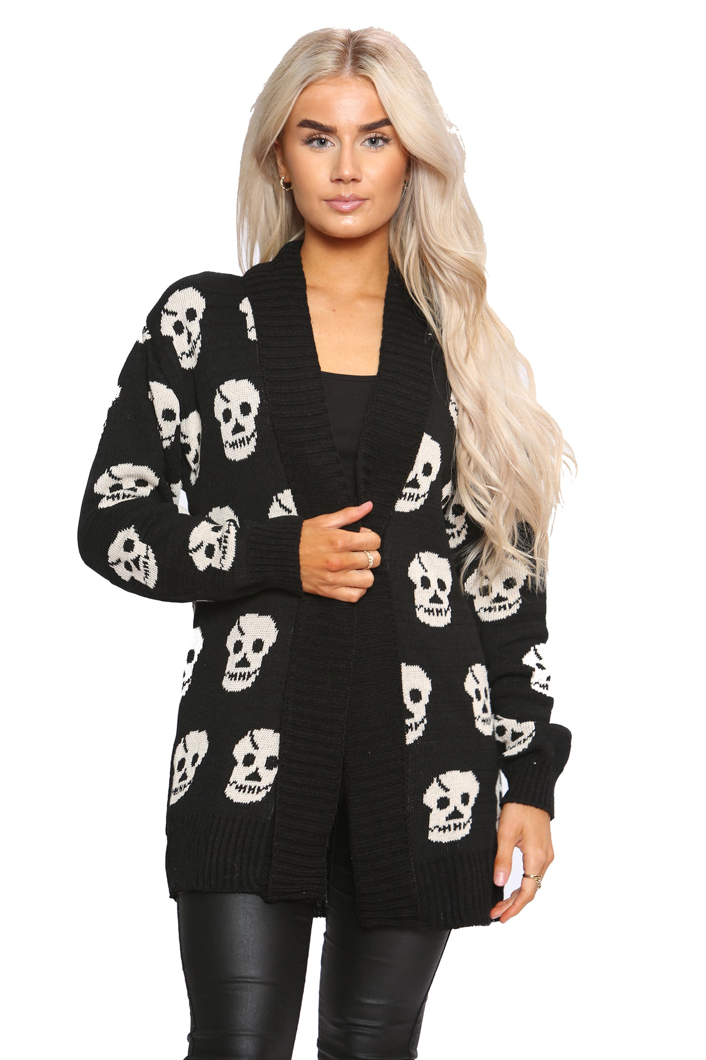 Ladies Skull Knitted Gothic Open Cardigan Top UK Plus Sizes