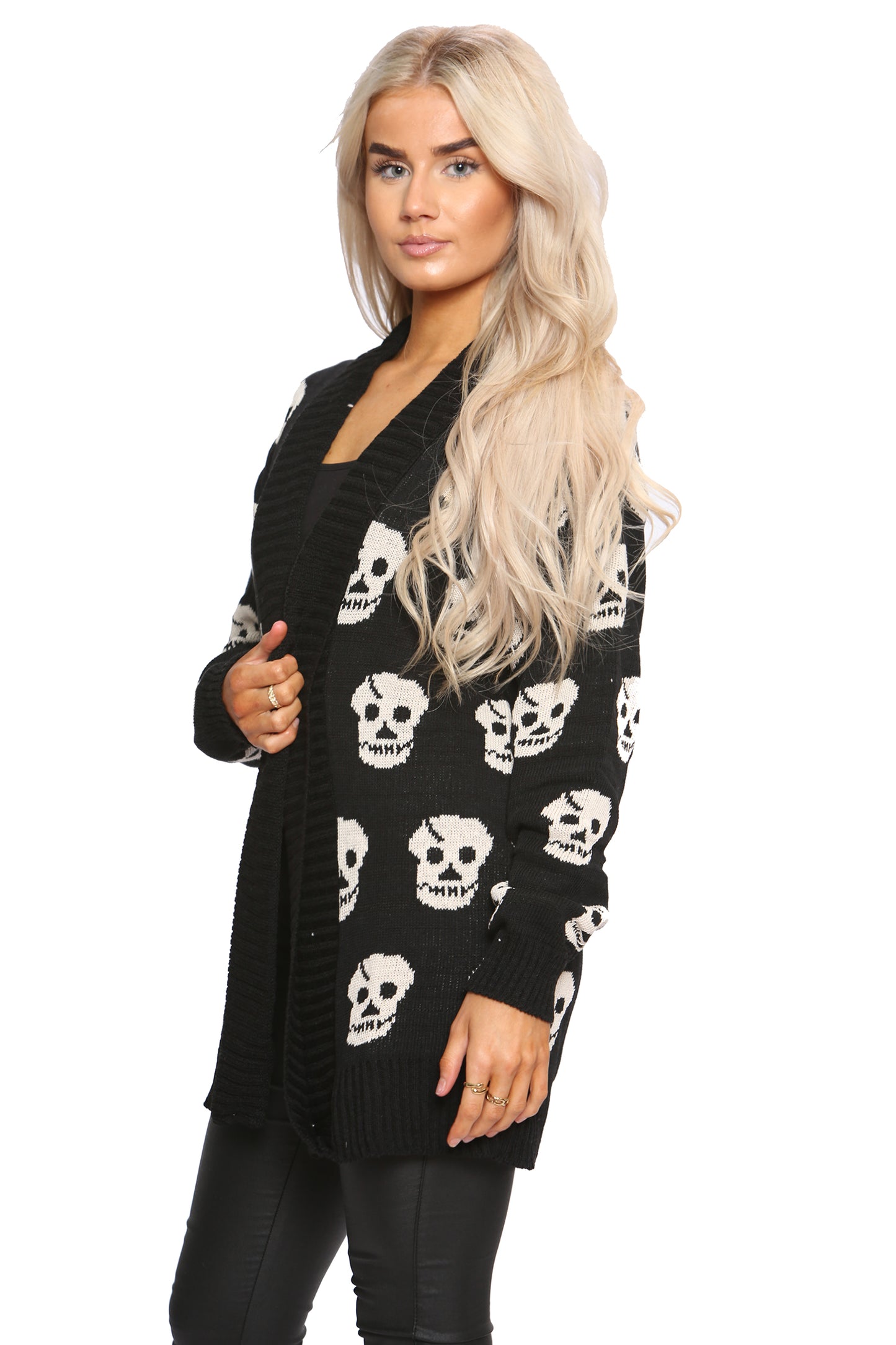 Ladies Skull Knitted Gothic Open Cardigan Top UK Plus Sizes