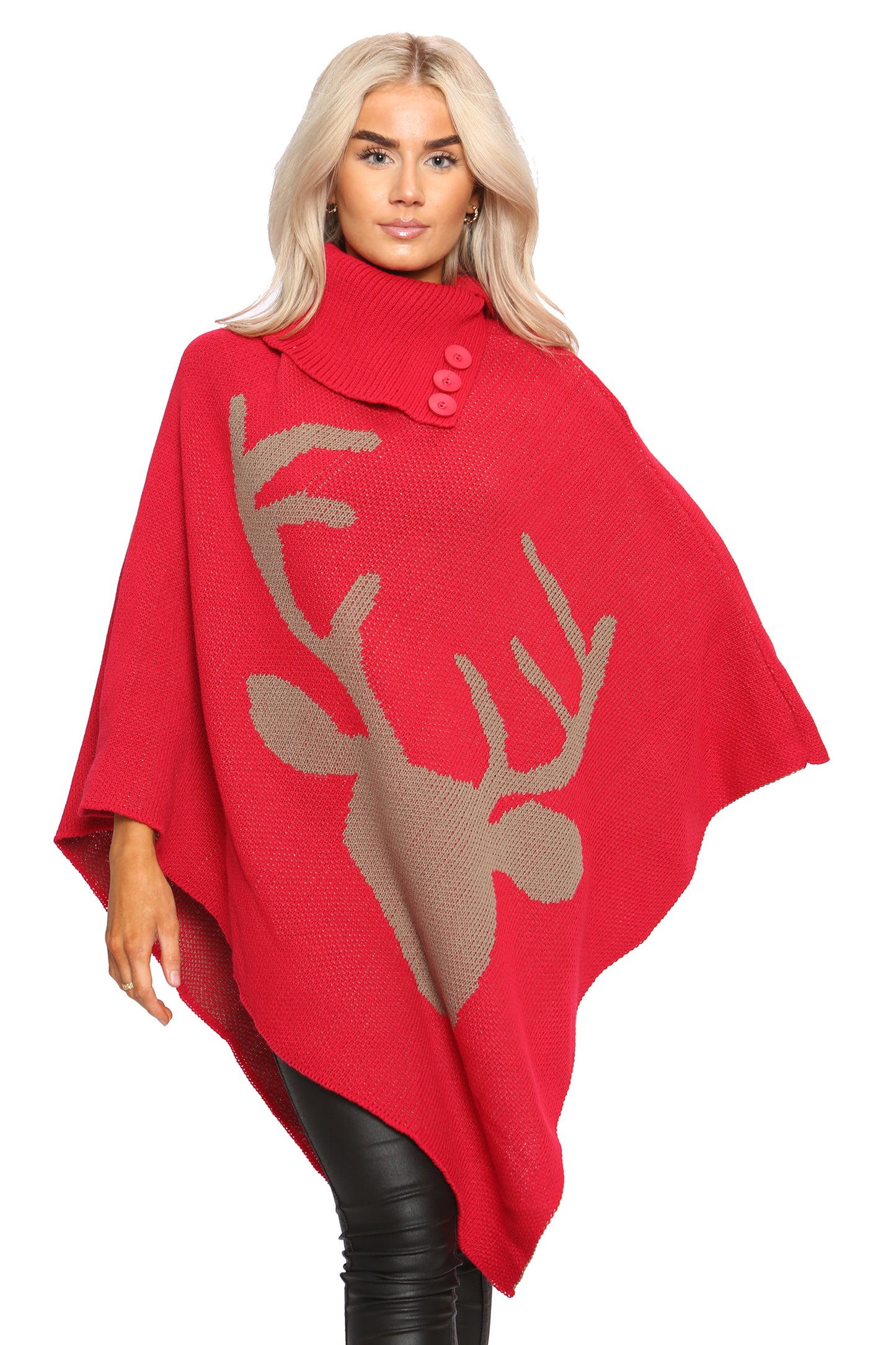 Style Moda Deer Poncho Shawl Knitted One Size