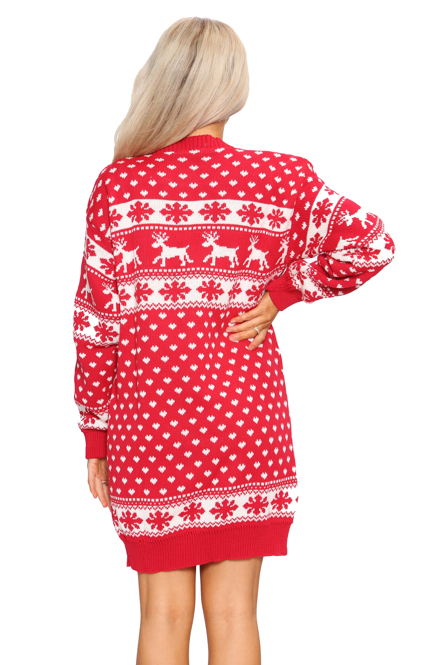 Womens Xmas Reindeers And Snowflake Christmas Knitted Jumper Dress One Size