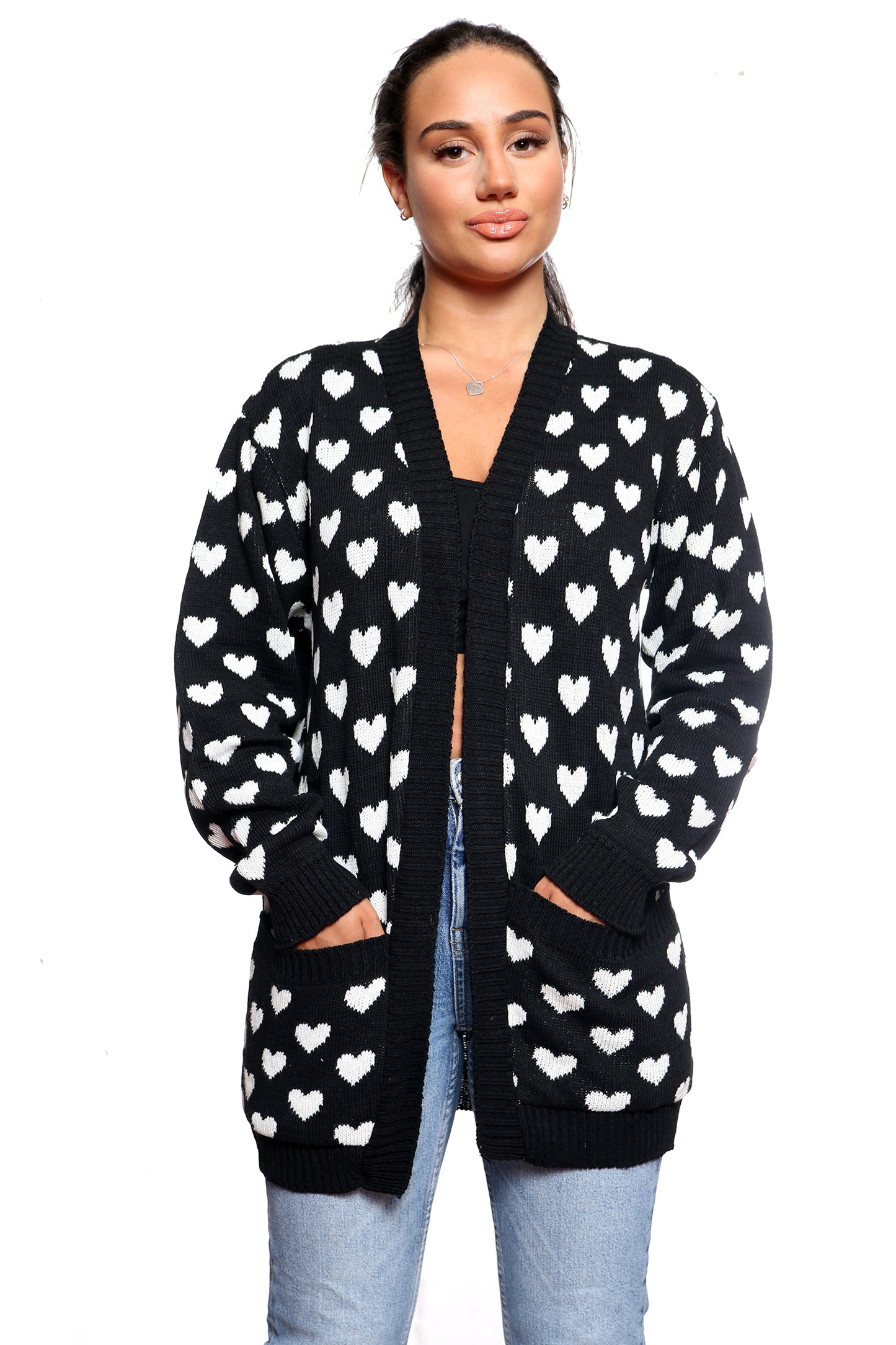 Style Moda Ladies Heart Knitted Cardigan with Pockets