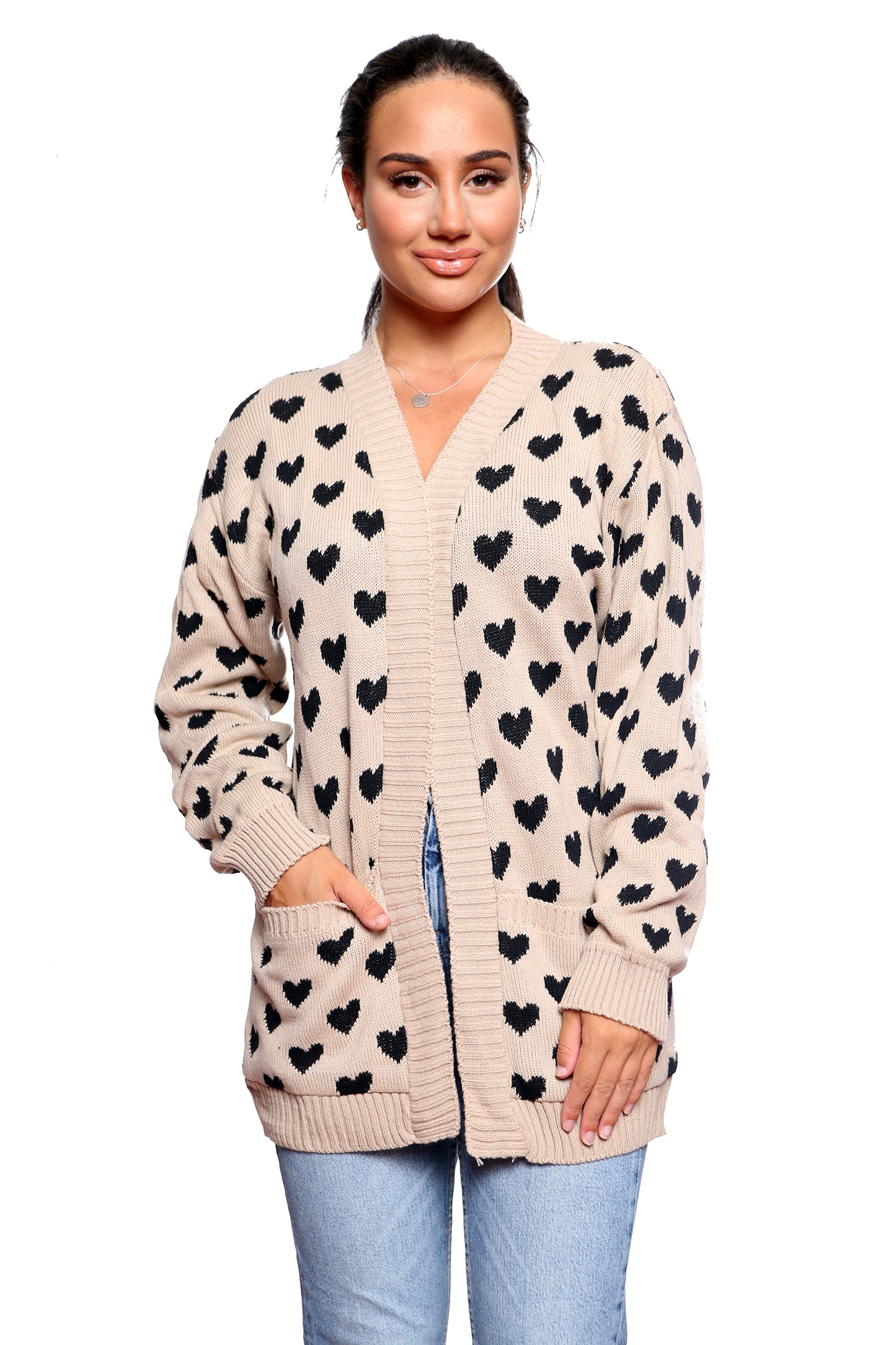 Style Moda Ladies Heart Knitted Cardigan with Pockets