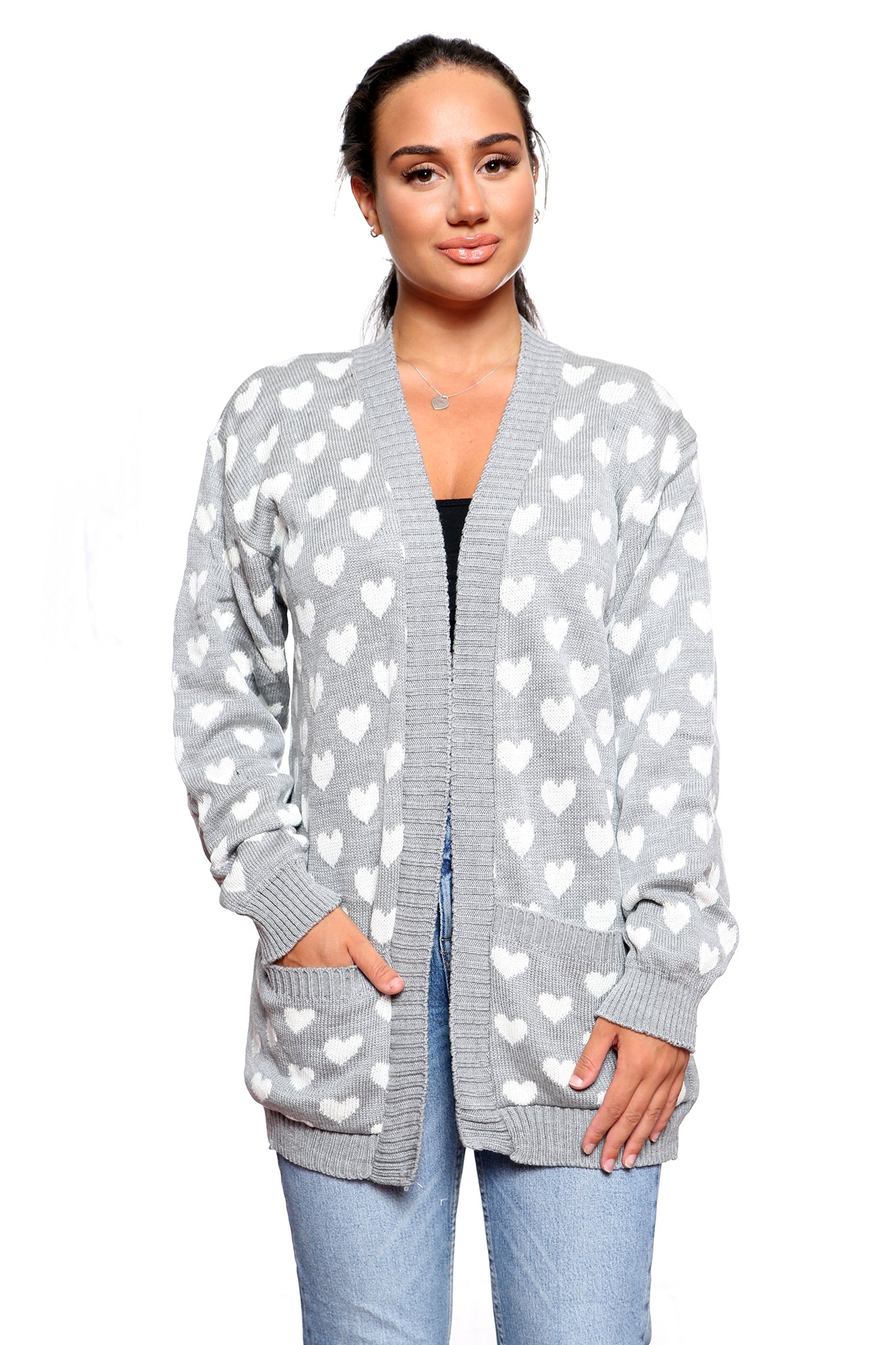 Style Moda Ladies Heart Knitted Cardigan with Pockets