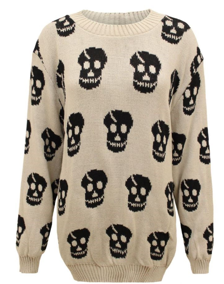 Ladies Skull Knitted Crew Neck Pullover Jumper Sweaters